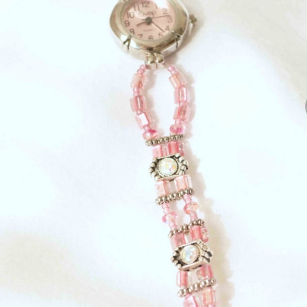 Ladies Pink Handmade Beaded Watch...One of a Kind - Picture 4 of 7